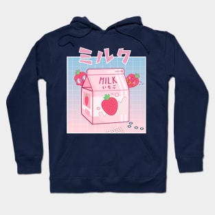 90s japanese aesthetics retro strawberry milk shake anime kawaii Hoodie